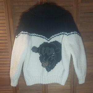 Men's Black and White Knit Sweater With Cow On The Back